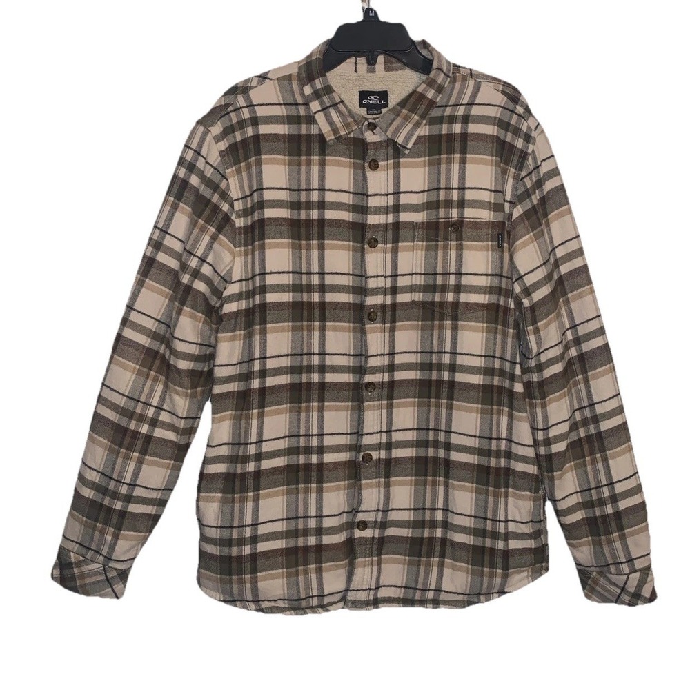 O'Neill Sherpa Redmond Lined Flannel Shirt XL Shacket Plaid Jacket Button Green - Picture 2 of 16